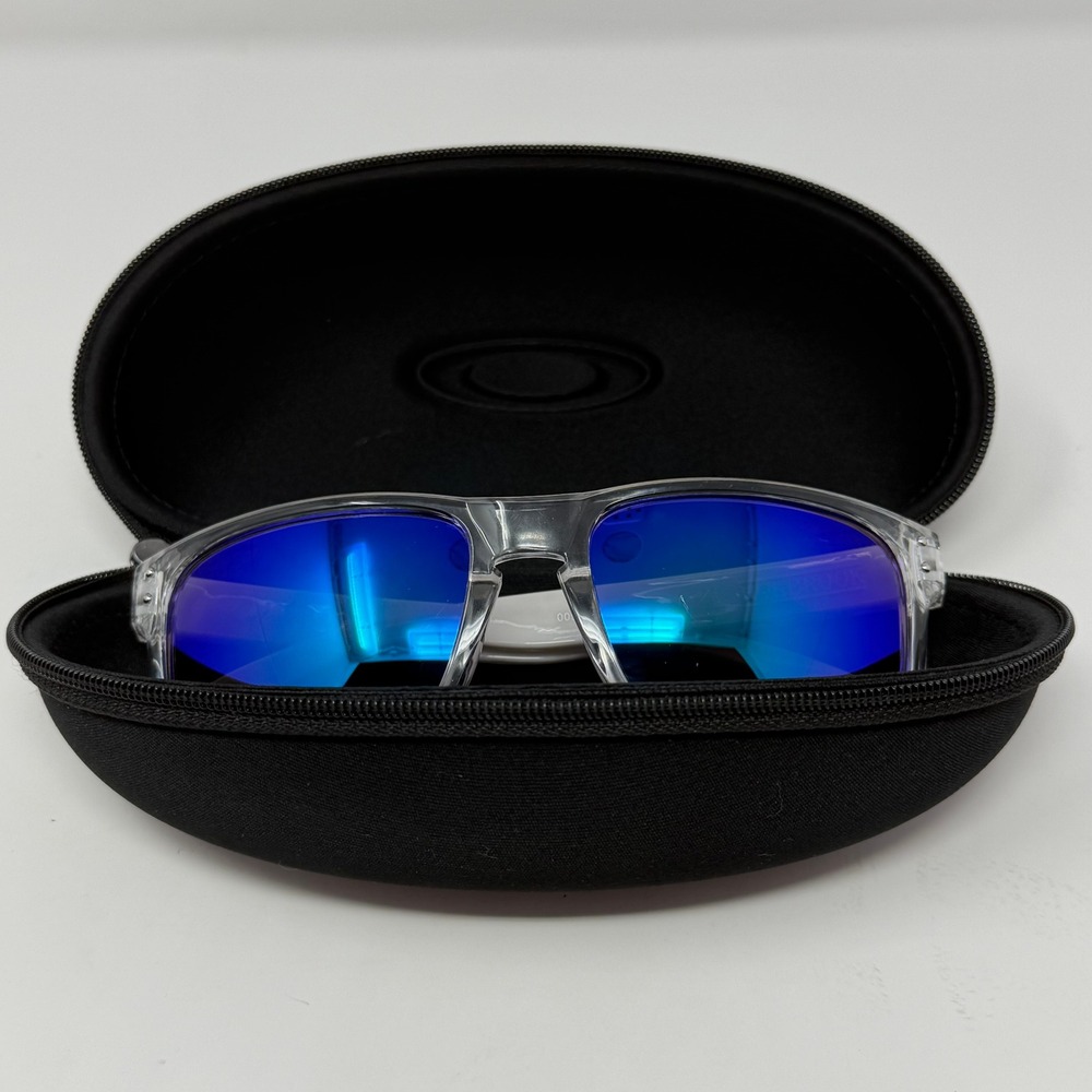 Oakley Holbrook Sunglasses Clear White Frame Blue Mirrored Lens OO9102 Mens